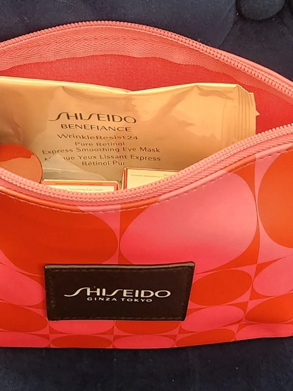 Shiseido Cosmetic Pouch + Skincare Set - Pink & Red Polka Dot